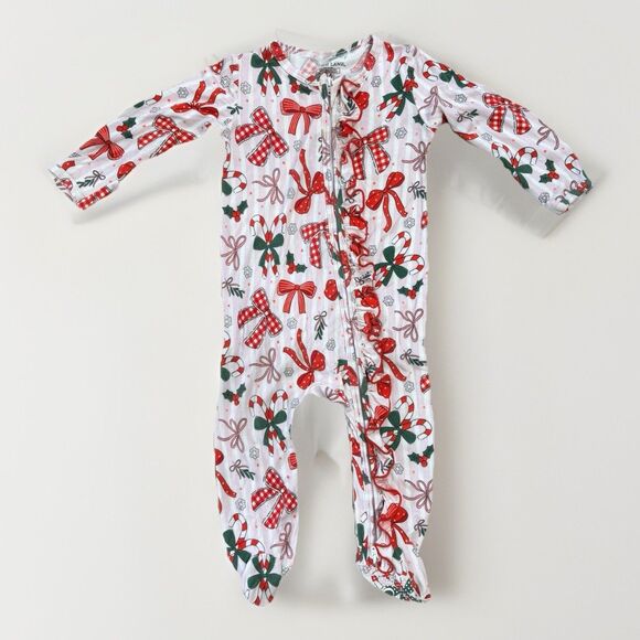 Caden Lane Other - Caden Lane Footie Pajamas Size 6-9 Months Baby Girl Bows Bamboo Christmas